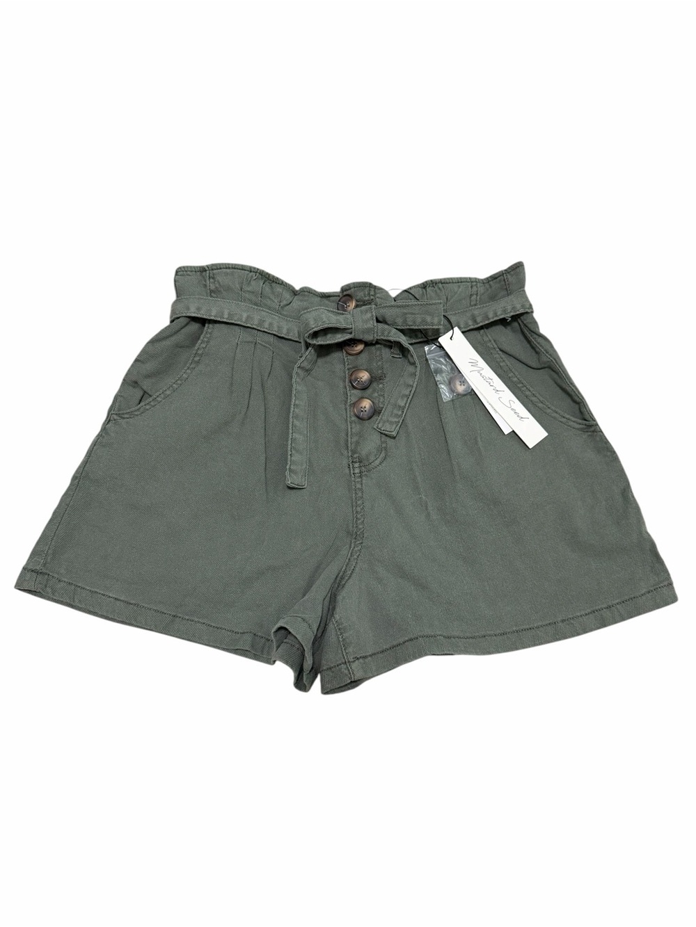 NWT Mustard Seed High-Rise‎ Button Fly Paperbag Shorts  | Olive Green | Medium